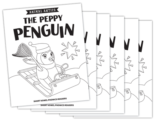 Animal Antics: The Peppy Penguin - Short e Vowel Reader (B/W version) - 6 Pack