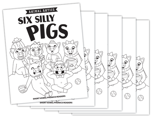 Animal Antics: Six Silly Pigs - Short i Vowel Reader (B/W version) - 6 Pack