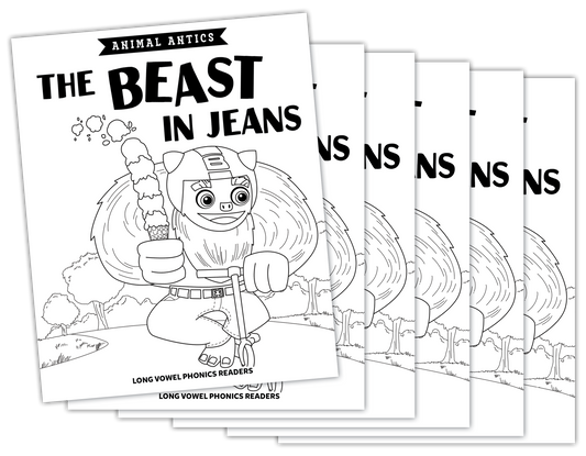 Animal Antics: The Beast in Jeans - Long e Vowel Reader (B/W Version) - 6 pack