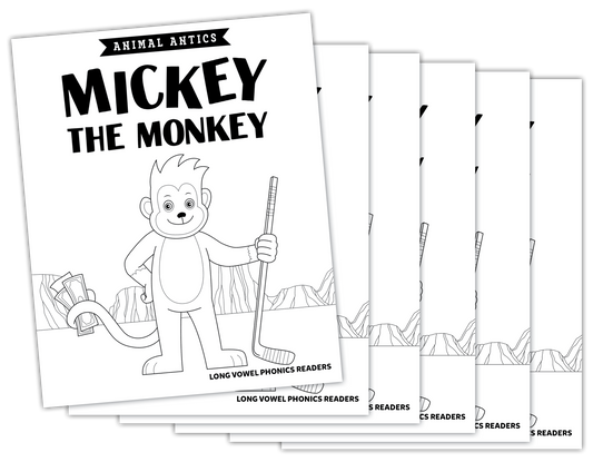 Animal Antics: Mickey the Monkey - Long e Vowel Reader (B/W Version) - 6 pack